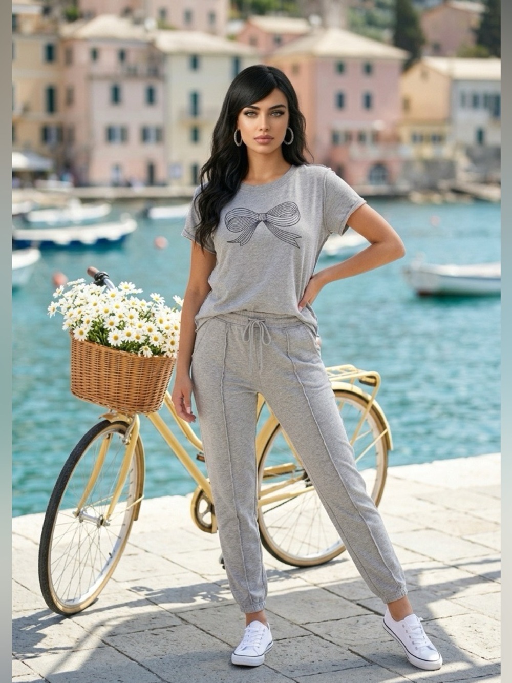Maeve Heather Gray Graphic Bow Tee